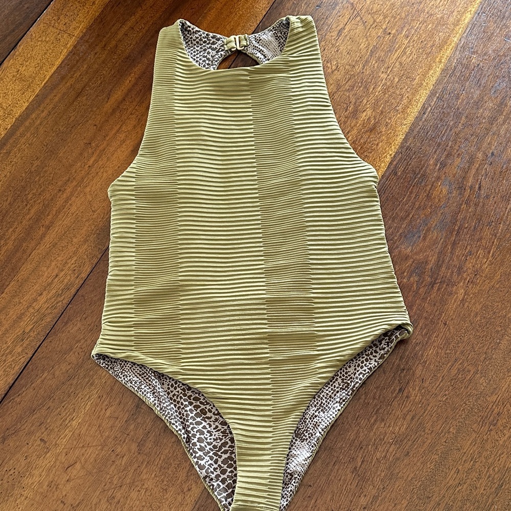 Acacia Swimwear Ribbed Olive and Leopard One Piece